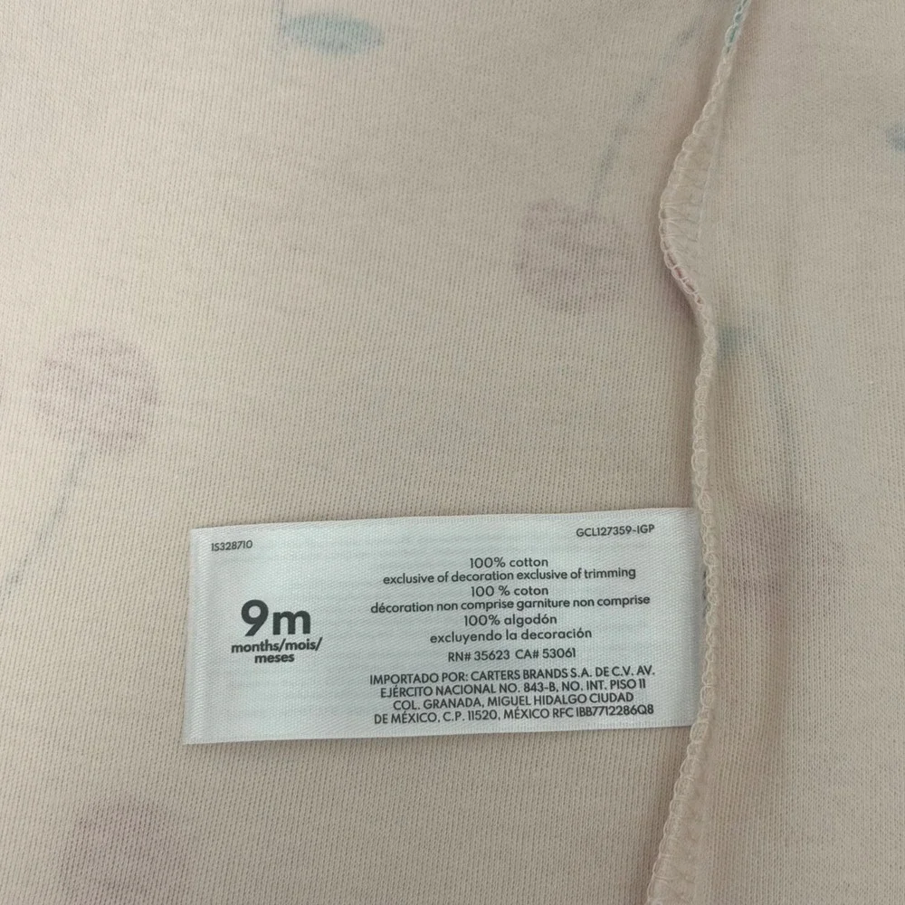 Carters 9M Pink Cherry Print Cotton Footed Pajamas 2-Way Zip Sleep Play NWT